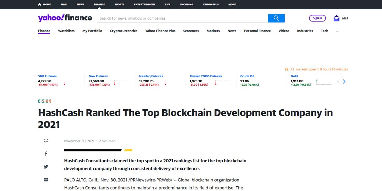 HashCash Ranked Top Blockchain Development Company